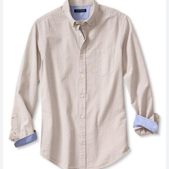 Banana Republic Tailored slim striped seersucker button down shirt men's size M - Picture 1 of 8
